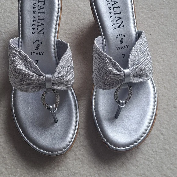 Italian Shoemakers Silver Sandals with Braided Straps - Picture 1 of 4